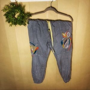 Anthropologie Cargo Pants with embroidered details